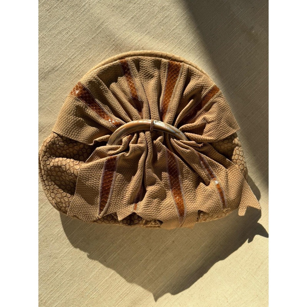 Vintage Fan-Shaped Reptile Purse with Shell Accent | Boho Statement Clutch